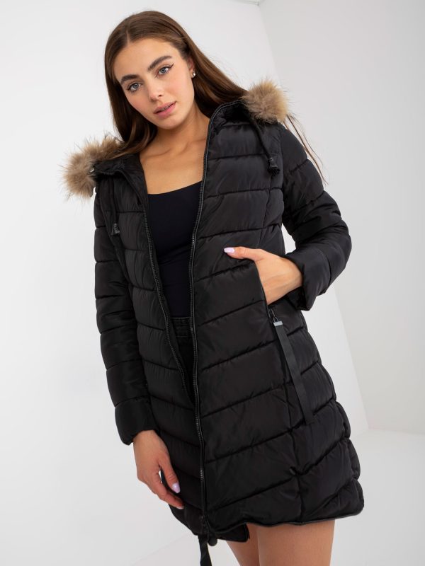 Wholesale Black quilted winter jacket with hood