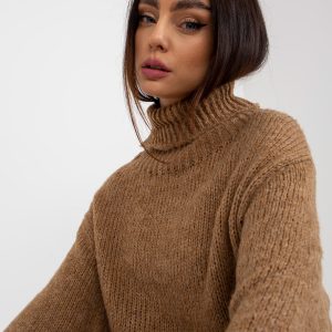 Wholesale Dark Beige Loose Turtleneck Sweater With Wool