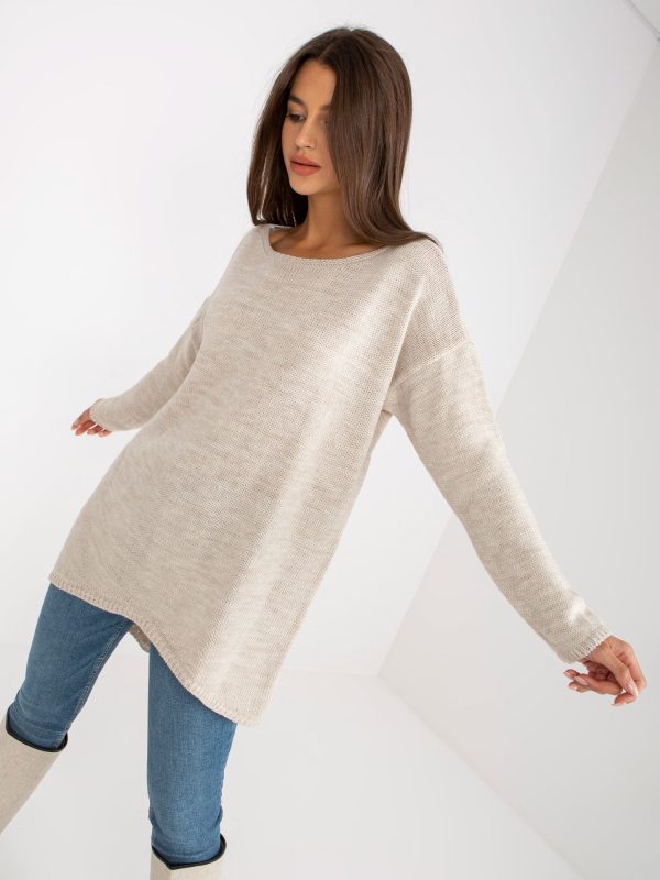 Wholesale Beige oversized sweater with asymmetrical cut OCH BELLA