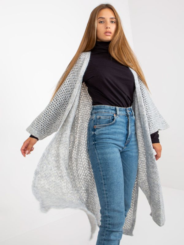 Wholesale Grey long openwork cardigan with OCH BELLA wool