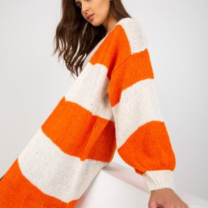 Wholesale Ecru-orange knitted cardigan with stripes OCH BELLA