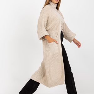 Wholesale Beige loose cardigan with pockets OCH BELLA