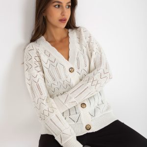 Wholesale Ecru openwork summer sweater with V-neck RUE PARIS