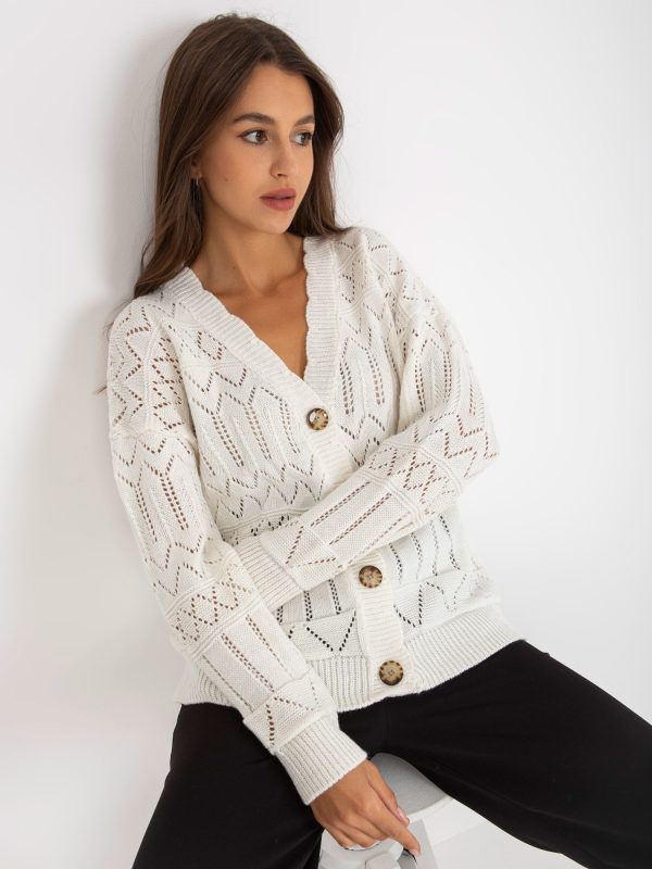 Wholesale Ecru openwork summer sweater with V-neck RUE PARIS