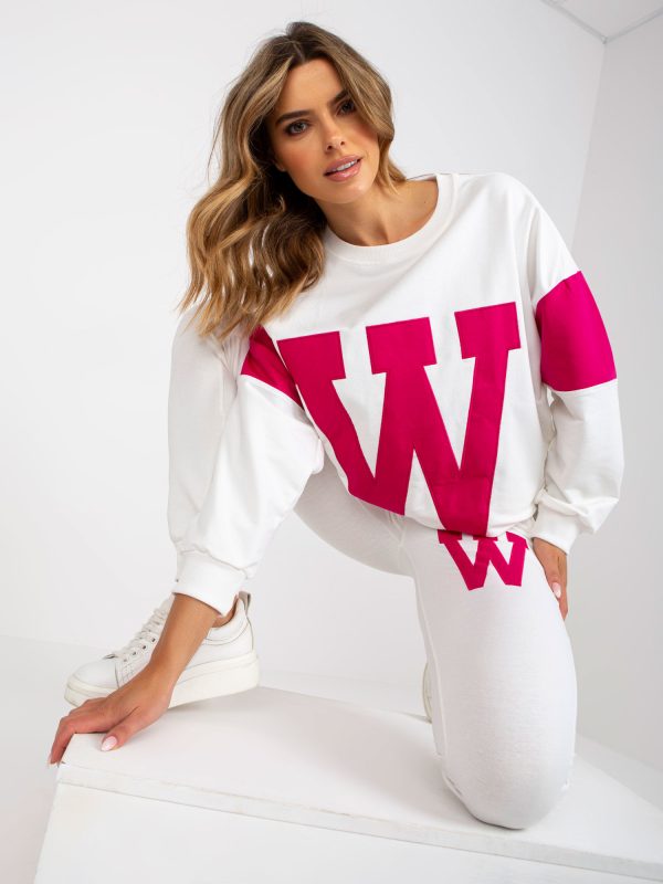 Wholesale White-fuchsia sweatshirt set with oversize sweatshirt