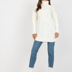 Wholesale Ecru mini turtleneck knit dress RUE PARIS