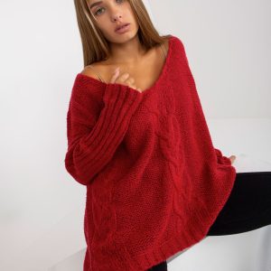 Wholesale Red sweater with oversized braids OCH BELLA