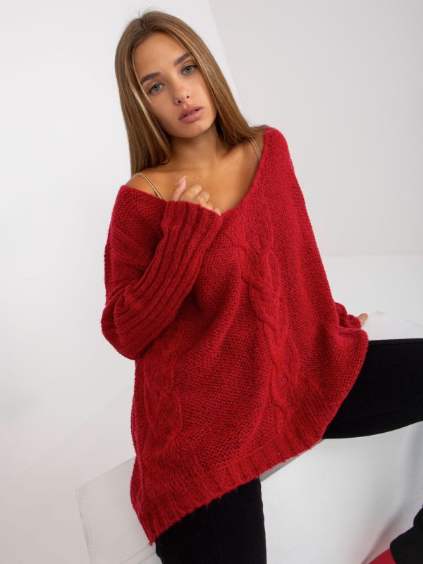 Wholesale Red sweater with oversized braids OCH BELLA