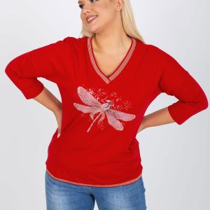 Wholesale Red plus size blouse with V-neck