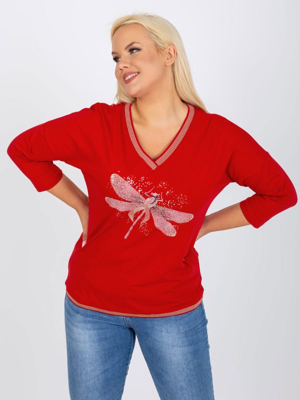 Wholesale Red plus size blouse with V-neck