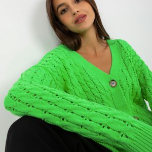 Wholesale Fluo green openwork cardigan with braids RUE PARIS