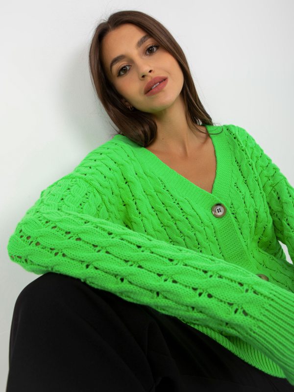 Wholesale Fluo green openwork cardigan with braids RUE PARIS