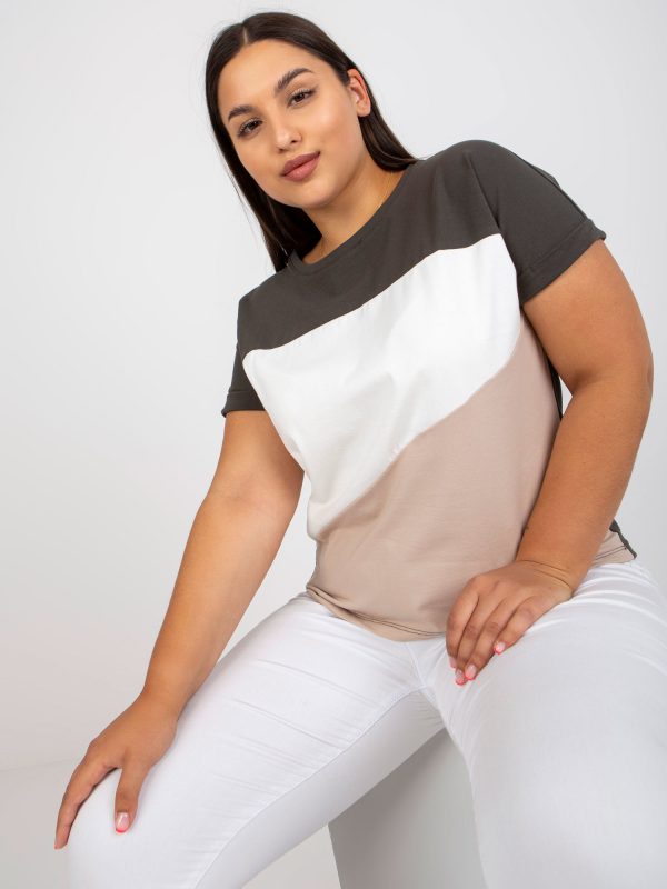 Wholesale Khaki-beige classic plus size t-shirt in cotton