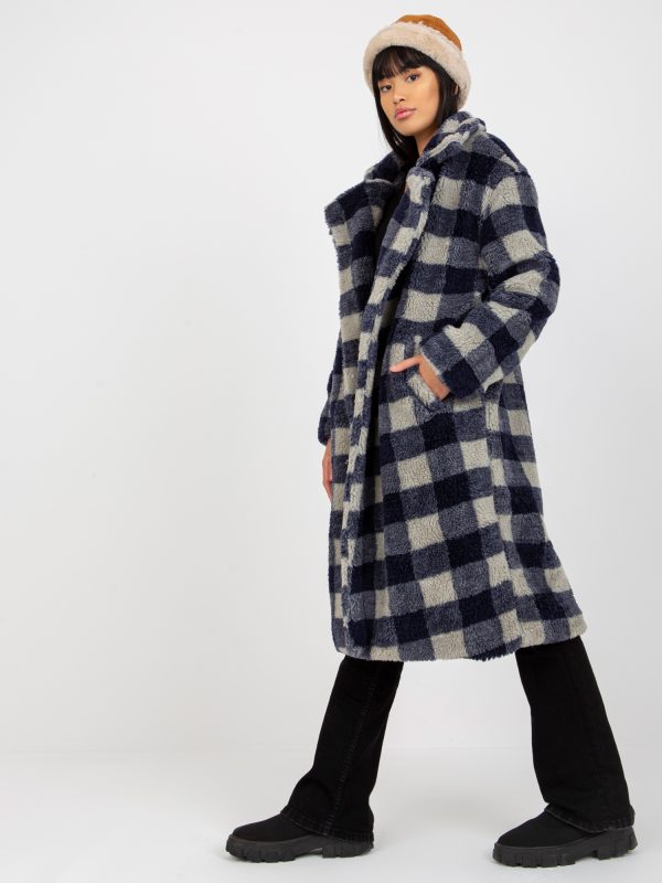 Wholesale Navy Blue Grey Women's Oversize Fur Coat