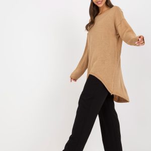 Wholesale Oversized camel sweater with boat neckline OCH BELLA