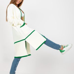 Wholesale Ecru-green loose cardigan with pockets RUE PARIS