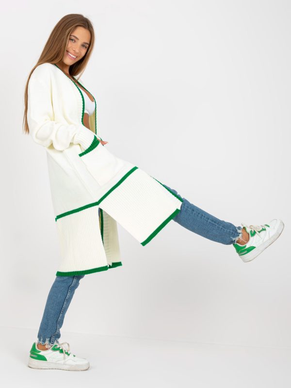 Wholesale Ecru-green loose cardigan with pockets RUE PARIS