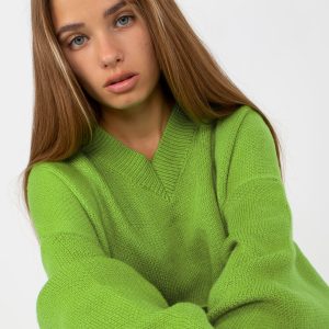 Wholesale Light Green Wide Sleeve Knitted Dress RUE PARIS