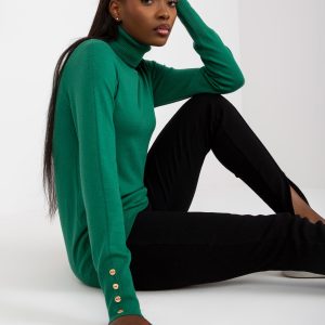 Wholesale Green sweater with turtleneck and buttons on sleeves