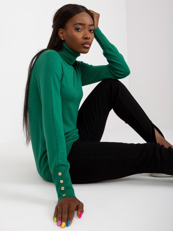 Wholesale Green sweater with turtleneck and buttons on sleeves