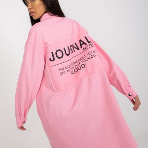 Wholesale Light pink loose long shirt with inscriptions on the back