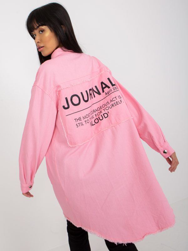 Wholesale Light pink loose long shirt with inscriptions on the back