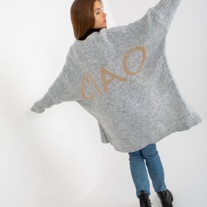 Wholesale Grey loose cardigan with OCH BELLA wool