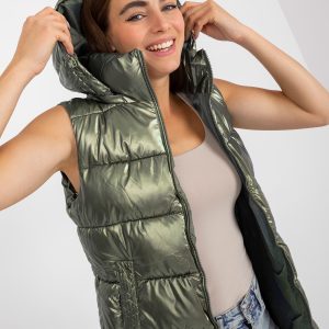 Wholesale Dark Green Winter Hooded Down Vest