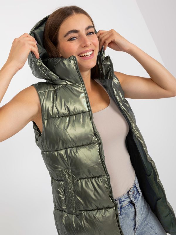 Wholesale Dark Green Winter Hooded Down Vest