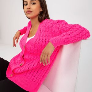 Wholesale Fluo pink openwork cardigan with braids RUE PARIS