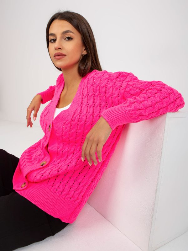 Wholesale Fluo pink openwork cardigan with braids RUE PARIS