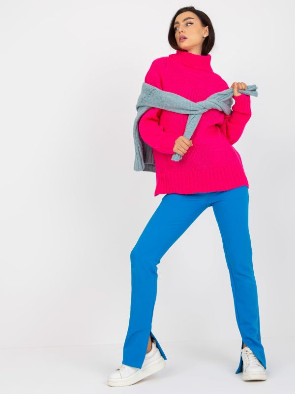 Wholesale Fluo pink knitted turtleneck sweater with wool