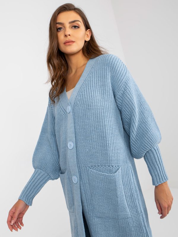 Wholesale Light blue long cardigan with buttons OCH BELLA