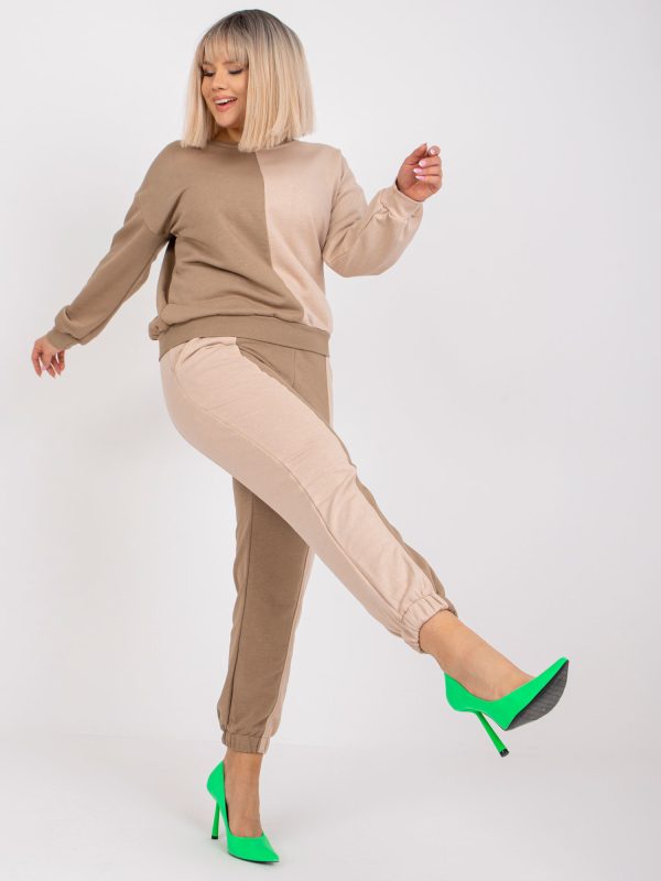 Wholesale Beige plus size sweatsuit set with Amishi pants