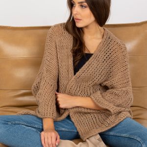 Wholesale Dark Beige Wide Sleeve Knitted Cardigan OCH BELLA