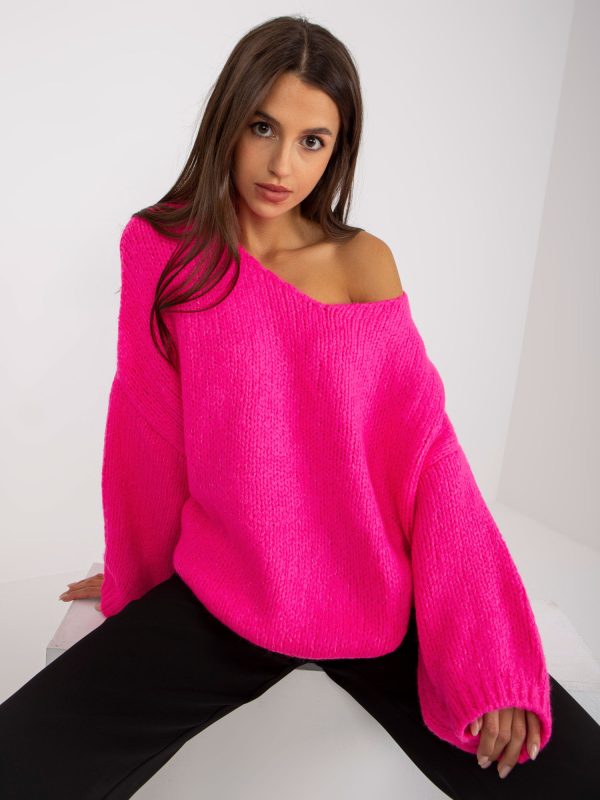 Wholesale Fluo pink oversize sweater with wide sleeves RUE PARIS