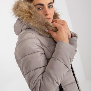 Wholesale Dark beige quilted winter jacket with hood