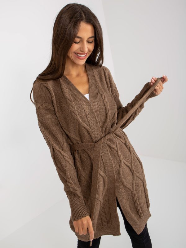 Wholesale Brown women's cardigan with braids RUE PARIS