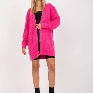 Fluo pink cardigan with decorative buttons RUE PARIS