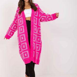 Wholesale Fluo pink loose cardigan in RUE PARIS patterns