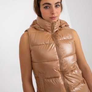 Wholesale Camel lacquered down vest with quilting