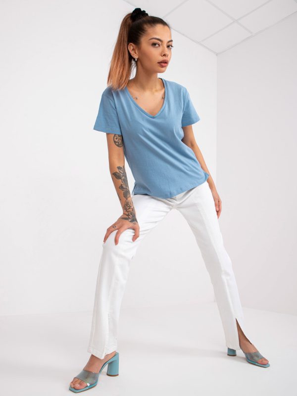 Wholesale Light blue T-shirt for women's V-neck Salina MAYFLIES