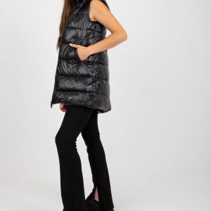 Wholesale Black lacquered down vest with pockets