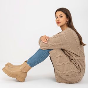 Wholesale Beige women's cardigan in braids RUE PARIS