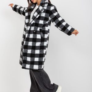 Wholesale Black and White Women's Plaid Fur Coat with Pockets