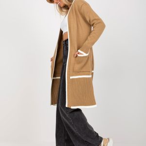 Wholesale Dark beige women's cardigan with pockets RUE PARIS