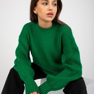 Wholesale Green oversized sweater with round neck RUE PARIS