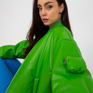 Wholesale Light green transitional bomber jacket made of eco leather