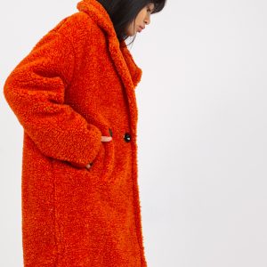 Wholesale Dark orange fur coat with pockets