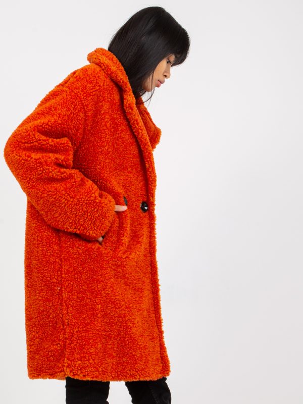 Wholesale Dark orange fur coat with pockets